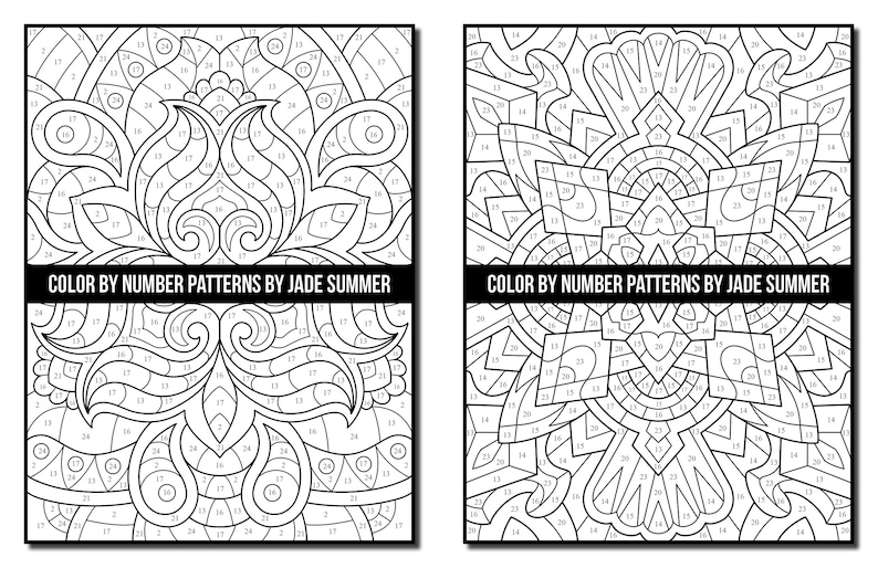 Color by Number Coloring Pages: Patterns Adult Coloring Book by Jade Summer 50 Digital Coloring Pages Printable, PDF Download image 4