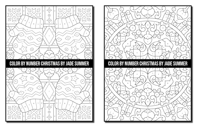 Color by Number Coloring Pages: Christmas Adult Coloring Book by Jade Summer 50 Digital Coloring Pages Printable, PDF Download image 5