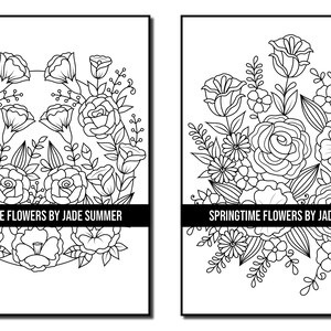 Flower Coloring Pages: Springtime Flowers Adult Coloring Book by Jade Summer 50 Digital Coloring Pages Printable, PDF Download image 2