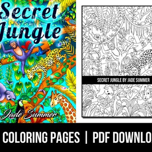 Animal Coloring Pages: Secret Jungle Adult Coloring Book by Jade Summer | 25 Digital Coloring Pages (Printable, PDF Download)