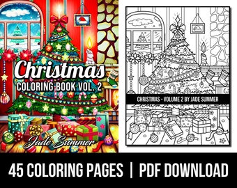 Coloring Pages: Christmas Coloring Book  2 | Adult Coloring Book by Jade Summer |  45 Digital Coloring Pages Printable PDF Download