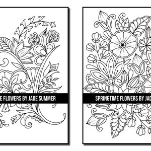 Flower Coloring Pages: Springtime Flowers Adult Coloring Book by Jade Summer 50 Digital Coloring Pages Printable, PDF Download image 9