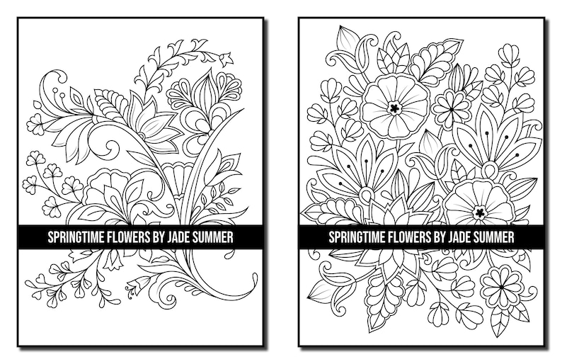 Flower Coloring Pages: Springtime Flowers Adult Coloring Book by Jade Summer 50 Digital Coloring Pages Printable, PDF Download image 9