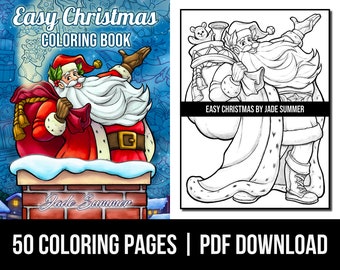 Coloring Pages: Easy Christmas Adult Coloring Book by Jade Summer | 50 Digital Coloring Pages (Printable, PDF Download)