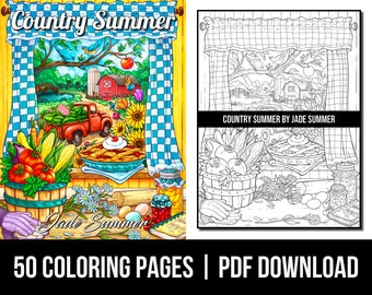 Nature Coloring Pages: Country Summer Adult Coloring Book by Jade Summer | 50 Digital Coloring Pages (Printable, PDF Download)