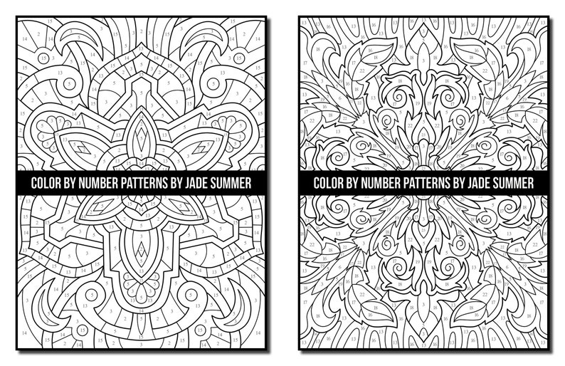 Color by Number Coloring Pages: Patterns Adult Coloring Book by Jade Summer 50 Digital Coloring Pages Printable, PDF Download image 6