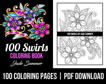 Pattern Coloring Pages: 100 Swirls Adult Coloring Book by Jade Summer | 100 Digital Coloring Pages (Printable, PDF Download)