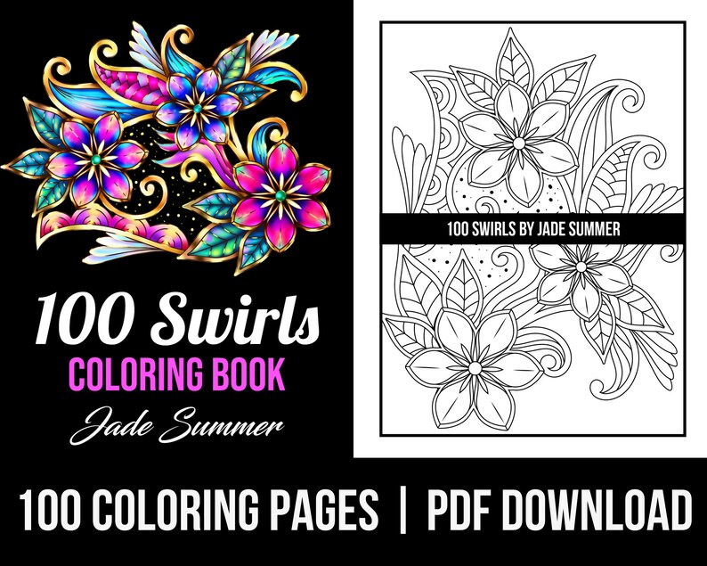 Coloring Pages: 100 Swirls Adult Coloring Book by Jade Summer - Etsy