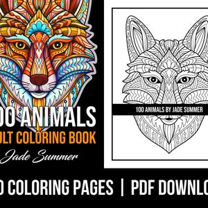 Animal Coloring Pages: 100 Animals Adult Coloring Book by Jade Summer | 100 Digital Coloring Pages (Printable, PDF Download)