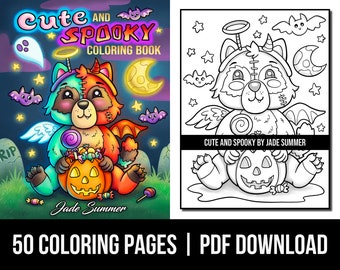 Coloring Pages: Cute and Spooky Adult Coloring Book by Jade Summer | 50 Digital Coloring Pages (Printable, PDF Download)