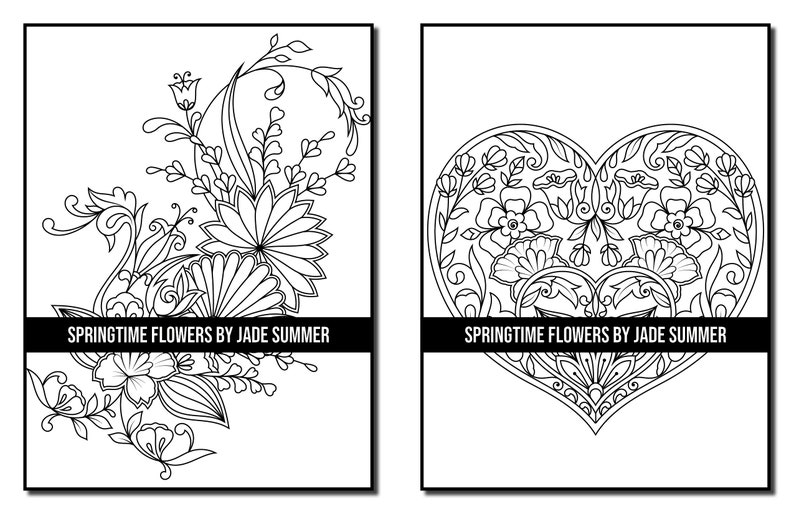 Flower Coloring Pages: Springtime Flowers Adult Coloring Book by Jade Summer 50 Digital Coloring Pages Printable, PDF Download image 6