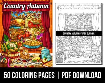 Nature Coloring Pages: Country Autumn Adult Coloring Book by Jade Summer | 50 Digital Coloring Pages (Printable, PDF Download)