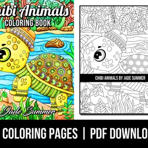 Animal Coloring Pages: Chibi Animals Adult Coloring Book by Jade Summer | 25 Digital Coloring Pages (Printable, PDF Download)