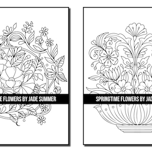 Flower Coloring Pages: Springtime Flowers Adult Coloring Book by Jade Summer 50 Digital Coloring Pages Printable, PDF Download image 4