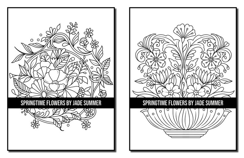 Flower Coloring Pages: Springtime Flowers Adult Coloring Book by Jade Summer 50 Digital Coloring Pages Printable, PDF Download image 4