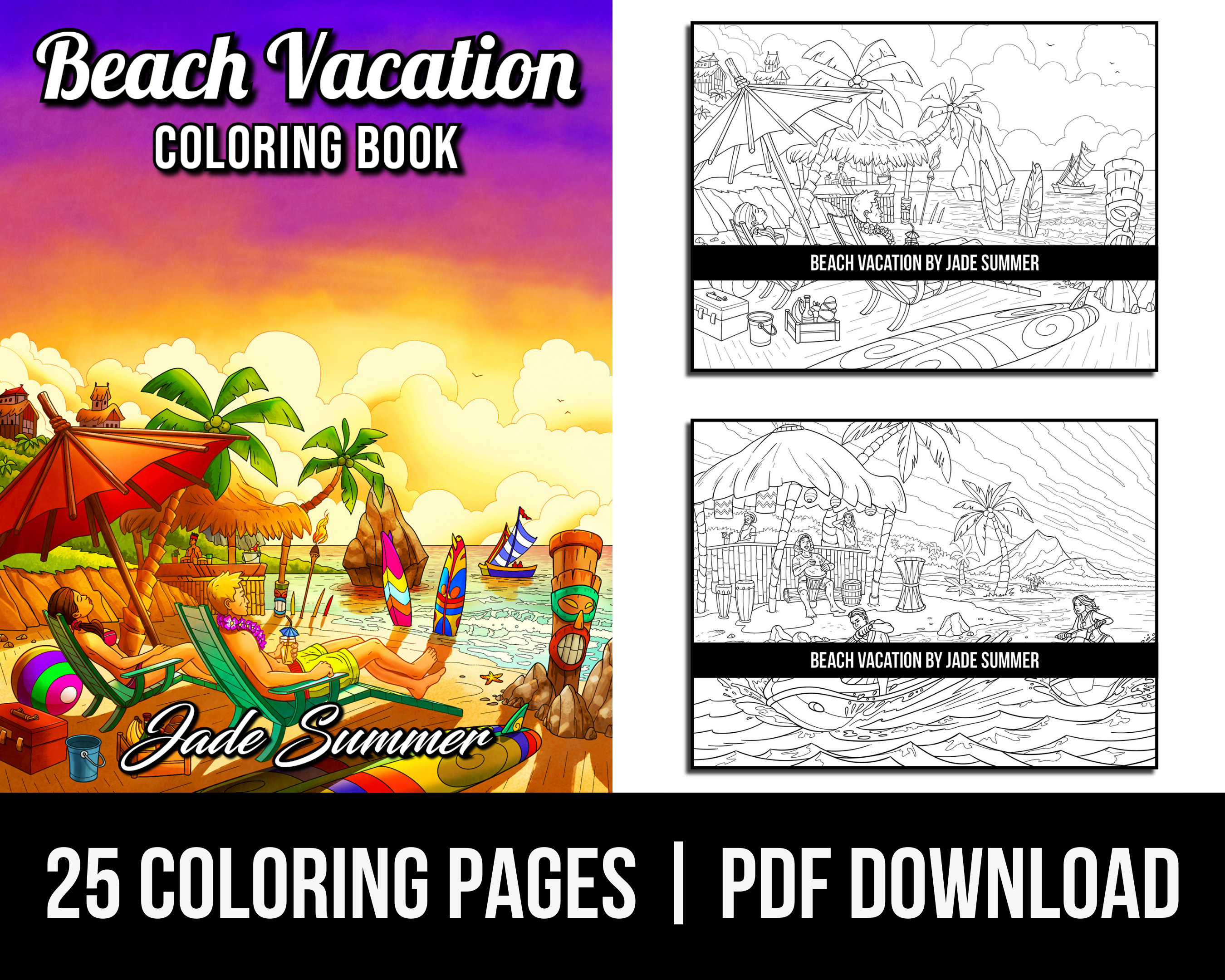 Beach Coloring Pages: Beach Vacation Adult Coloring Book by - Etsy