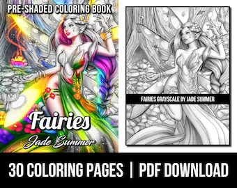 Grayscale Coloring Pages: Fairies Grayscale Adult Coloring Book by Jade Summer | 30 Digital Coloring Pages Printable PDF  Download
