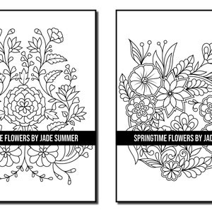 Flower Coloring Pages: Springtime Flowers Adult Coloring Book by Jade Summer 50 Digital Coloring Pages Printable, PDF Download image 3