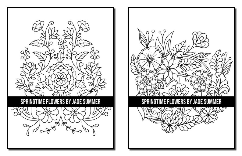 Flower Coloring Pages: Springtime Flowers Adult Coloring Book by Jade Summer 50 Digital Coloring Pages Printable, PDF Download image 3