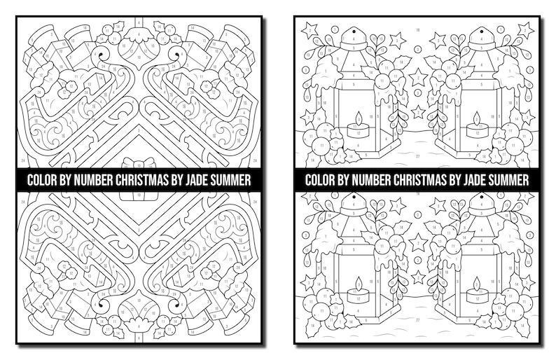 Color by Number Coloring Pages: Christmas Adult Coloring Book by Jade Summer 50 Digital Coloring Pages Printable, PDF Download image 6