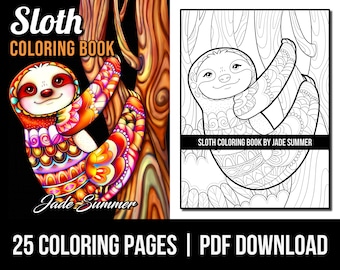 Animal Coloring Pages: Sloth Adult Coloring Book by Jade Summer | 25 Digital Coloring Pages (Printable, PDF Download)