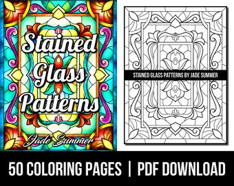 Pattern Coloring Pages: Stained Glass Patterns Adult Coloring Book by Jade Summer | 50 Digital Coloring Pages (Printable, PDF Download)