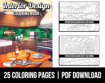 Interior Design Coloring Pages: Interior Design Adult Coloring Book by Jade Summer | 25 Digital Coloring Pages Printable PDF Download