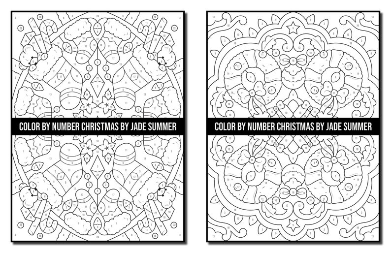 Color by Number Coloring Pages: Christmas Adult Coloring Book by Jade Summer 50 Digital Coloring Pages Printable, PDF Download image 3