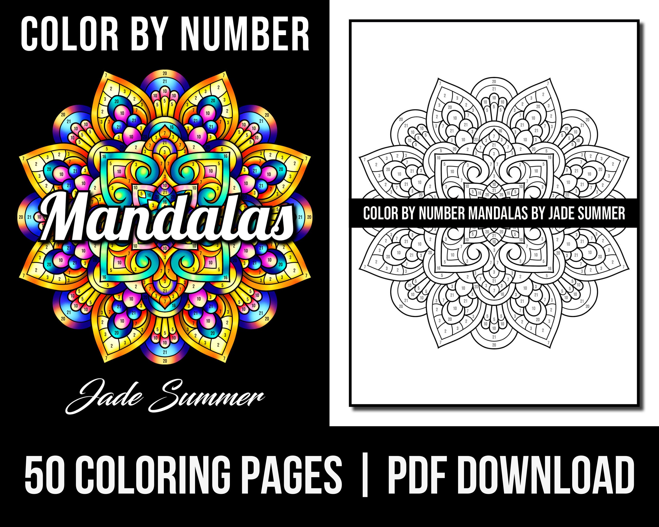 Páginas para colorear Color por números: Libro de colorear para adultos con  mandalas de Jade Summer / 50 páginas para colorear digitales imprimible,  descarga en PDF -  España