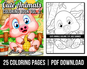 Animal Coloring Pages: Cute Animals  2 | Adult Coloring Book by Jade Summer |  25 Digital Coloring Pages Printable PDF Download