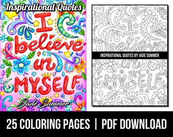 Inspirational Coloring Pages: Inspirational Quotes Adult Coloring Book by Jade Summer | 25 Digital Coloring Pages Printable PDF Download