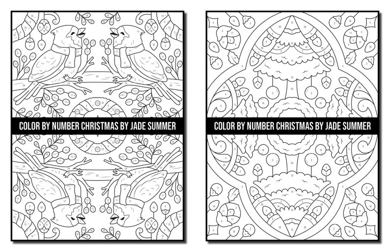 Color by Number Coloring Pages: Christmas Adult Coloring Book by Jade Summer 50 Digital Coloring Pages Printable, PDF Download image 7