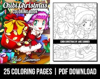 Coloring Pages: Chibi Christmas Adult Coloring Book by Jade Summer | 25 Digital Coloring Pages (Printable, PDF Download)