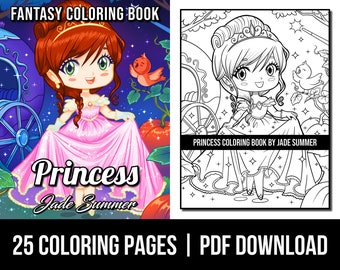 Fantasy Coloring Pages: Princess Adult Coloring Book by Jade Summer | 25 Digital Coloring Pages (Printable, PDF Download)