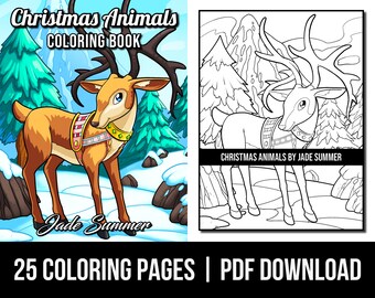 Coloring Pages: Christmas Animals Adult Coloring Book by Jade Summer | 25 Digital Coloring Pages (Printable, PDF Download)