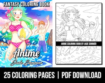 Cute Coloring Pages: Anime Adult Coloring Book by Jade Summer | 25 Digital Coloring Pages (Printable, PDF Download)