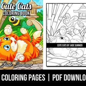 Animal Coloring Pages: Cute Cats Adult Coloring Book by Jade Summer | 25 Digital Coloring Pages (Printable, PDF Download)