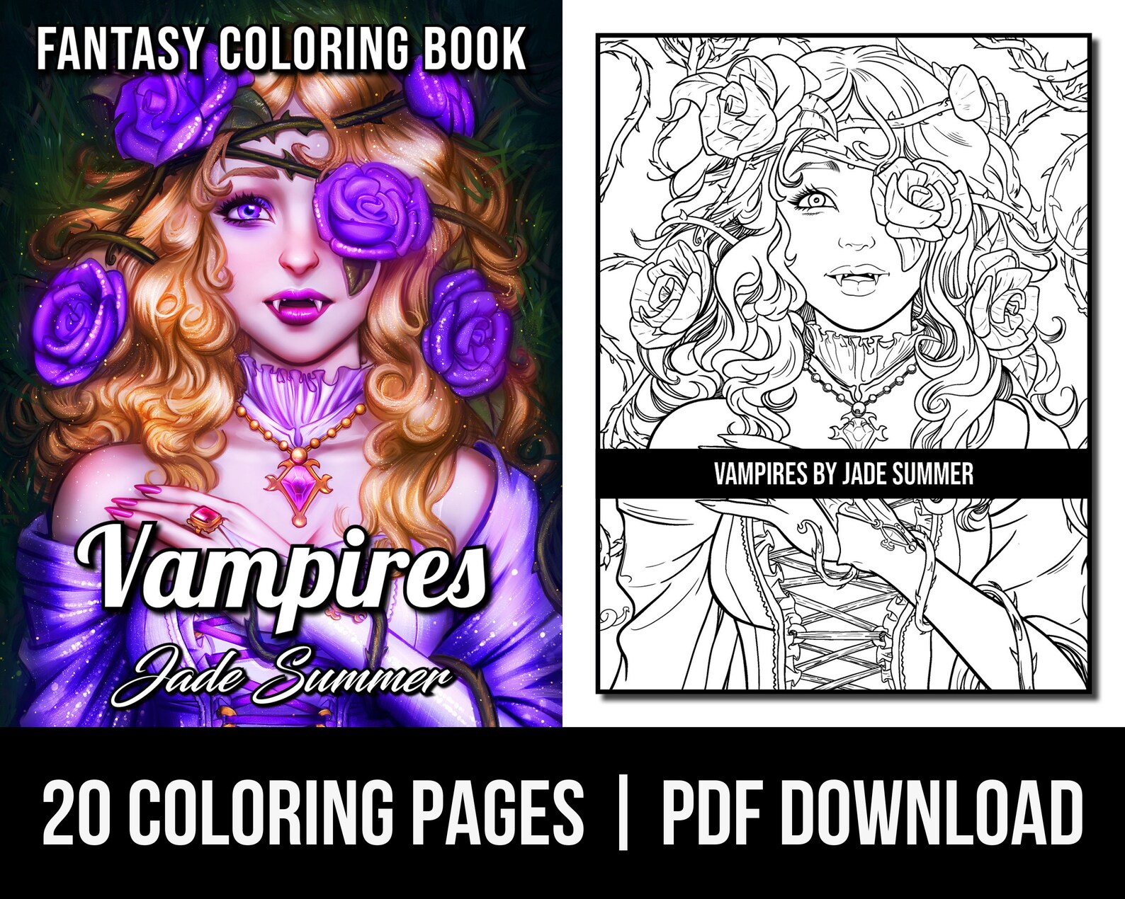 Fantasy Coloring Pages: Vampires Adult Coloring Book by Jade - Etsy