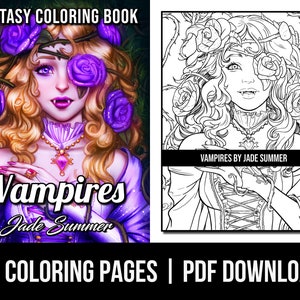 Fantasy Coloring Pages: Vampires Adult Coloring Book by Jade Summer | 20 Digital Coloring Pages (Printable, PDF Download)