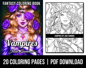 Fantasy Coloring Pages: Vampires Adult Coloring Book by Jade Summer | 20 Digital Coloring Pages (Printable, PDF Download)