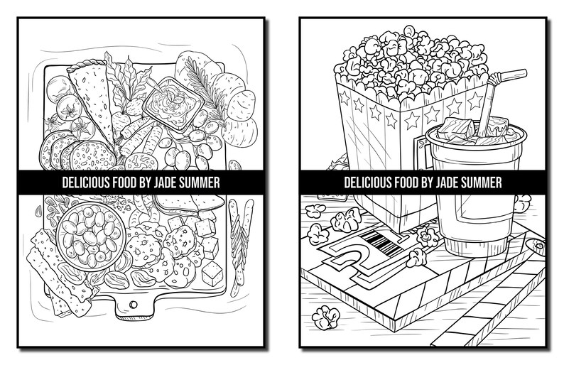 Food Coloring Pages: Delicious Food Adult Coloring Book by - Etsy