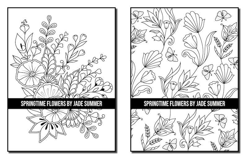 Flower Coloring Pages: Springtime Flowers Adult Coloring Book by Jade Summer 50 Digital Coloring Pages Printable, PDF Download image 7