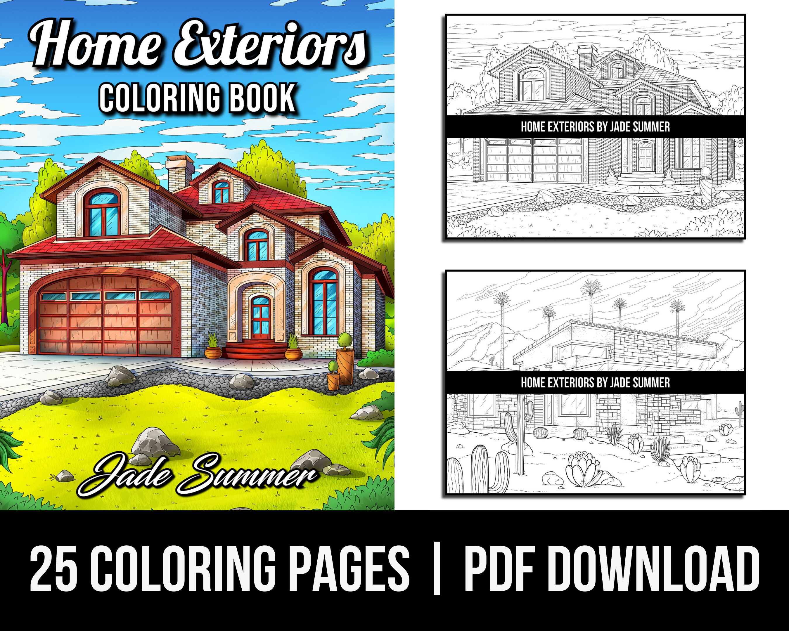 House Coloring Pages: Home Exteriors Adult Coloring Book by - Etsy