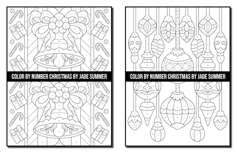 Color by Number Coloring Pages: Christmas Adult Coloring Book by Jade Summer 50 Digital Coloring Pages Printable, PDF Download image 4