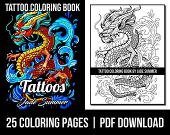 Tattoo Coloring Pages: Tattoo Adult Coloring Book by Jade Summer | 25 Digital Coloring Pages (Printable, PDF Download)