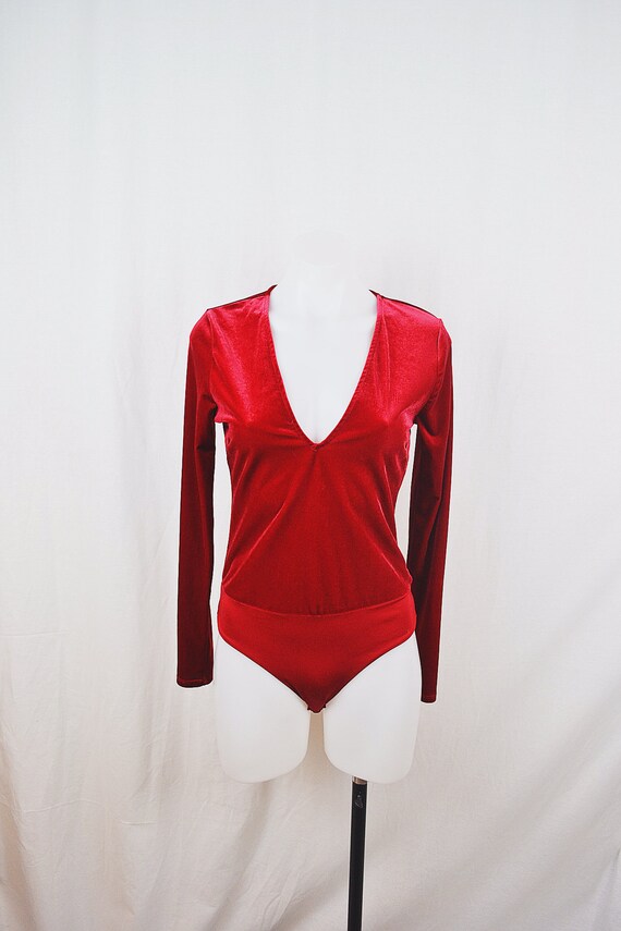 red v neck bodysuit