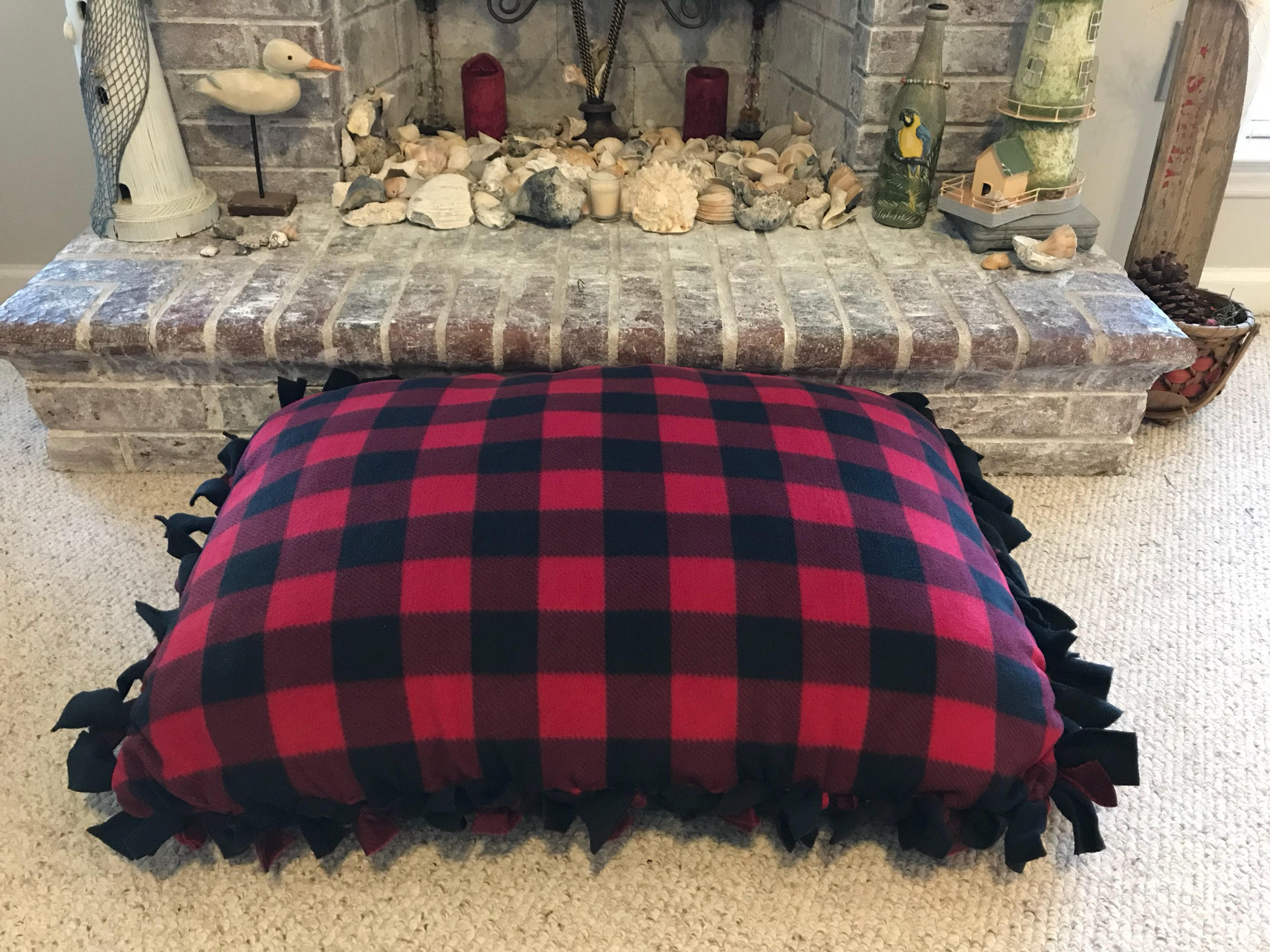 Buffalo plaid fleece pet bed fringe pet bed dog bed cat Etsy