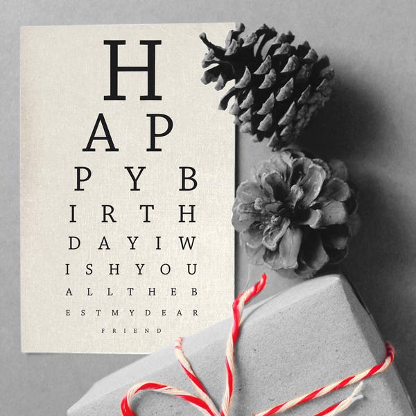 Printable Happy Birthday Card | eye chart | humoristic birthday card  I  Instant download Card | Print yourself | eye chart Birthday Wish