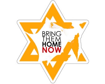 Bring them home NOW! Yellow Star of David cut out shape sticker. Support Israel!