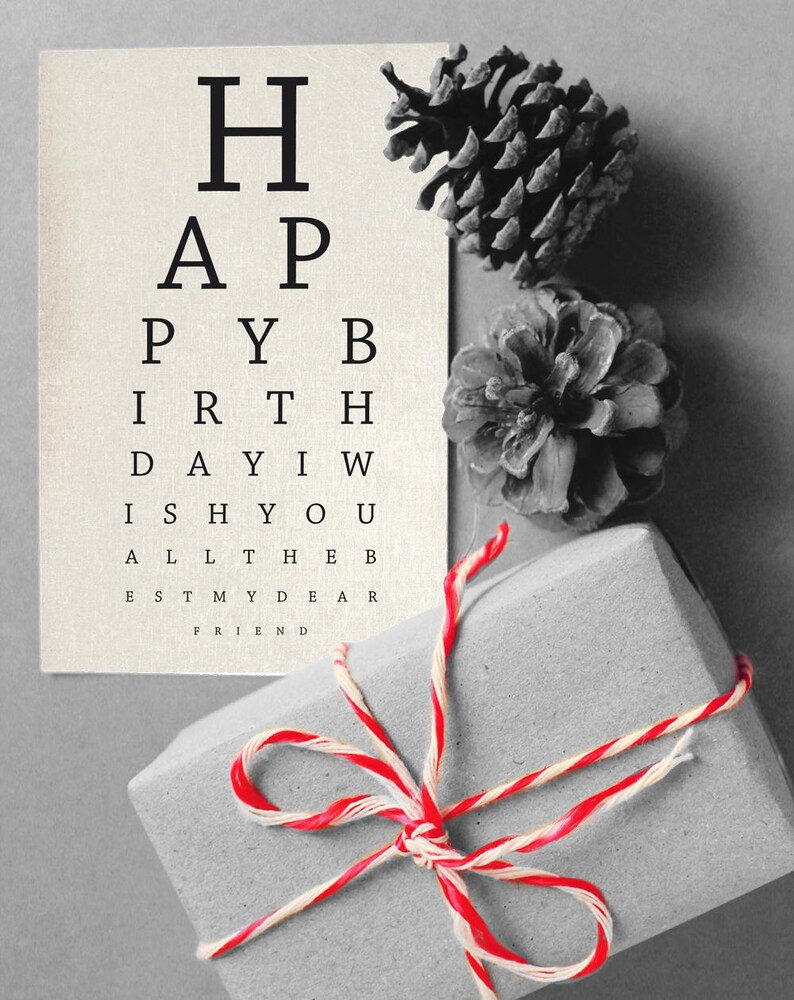 Printable Happy Birthday Card Eye Chart Humoristic Birthday Card I Eye Chart Birthday Card